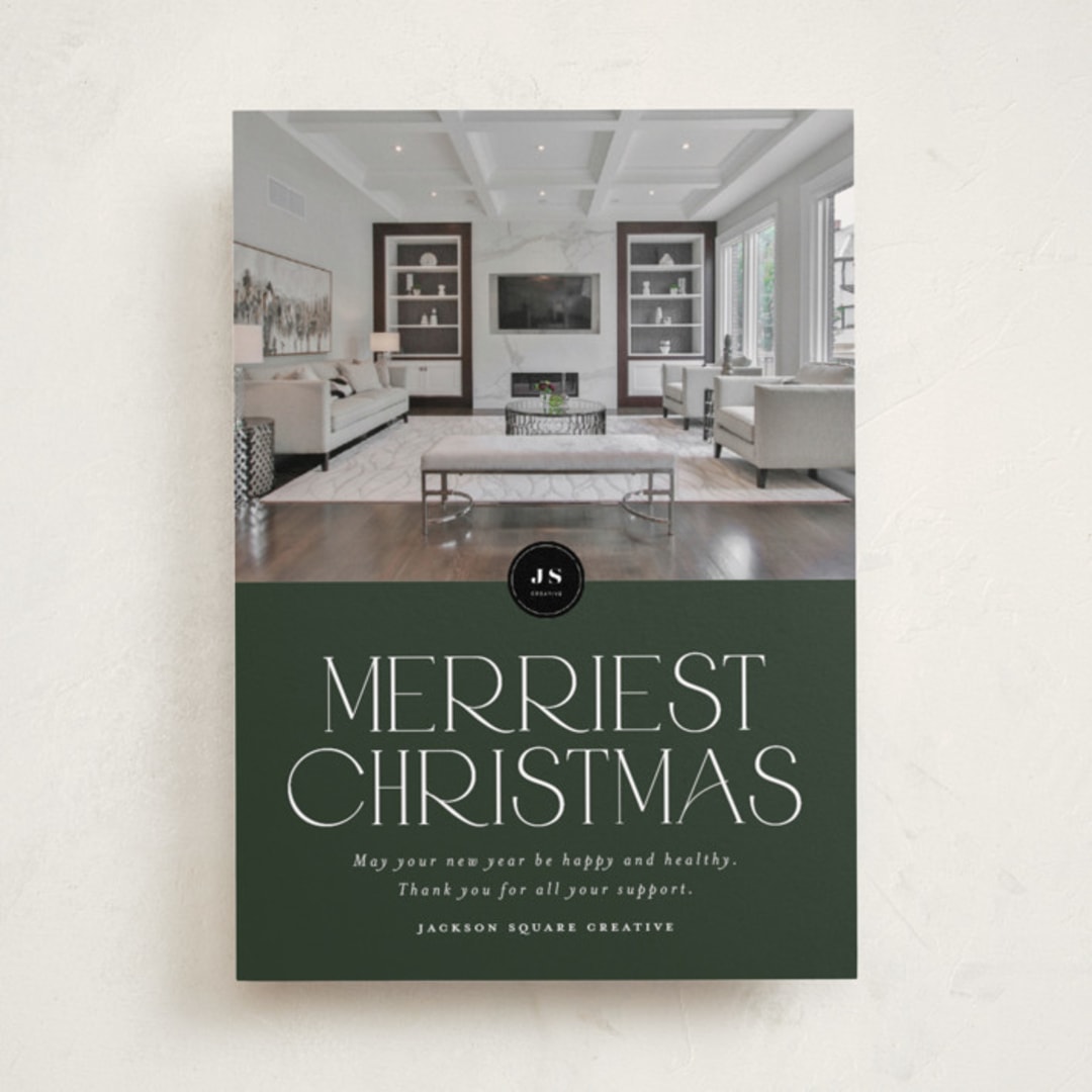 "Happiest Holidays" - Holiday Cards in Wreath by Stephanie Hawkes - Front