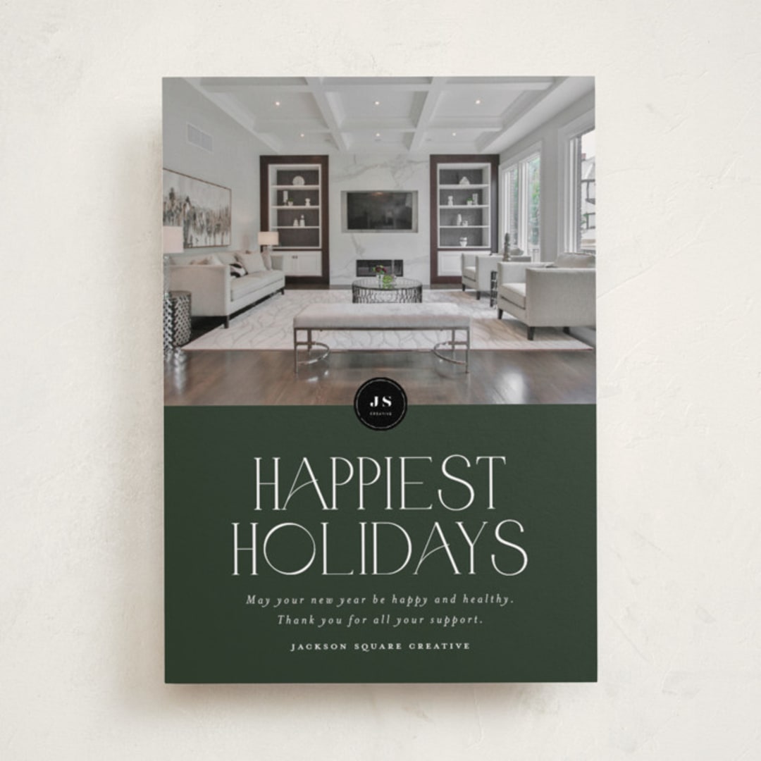 "Happiest Holidays" - Holiday Cards in Wreath by Stephanie Hawkes - Front