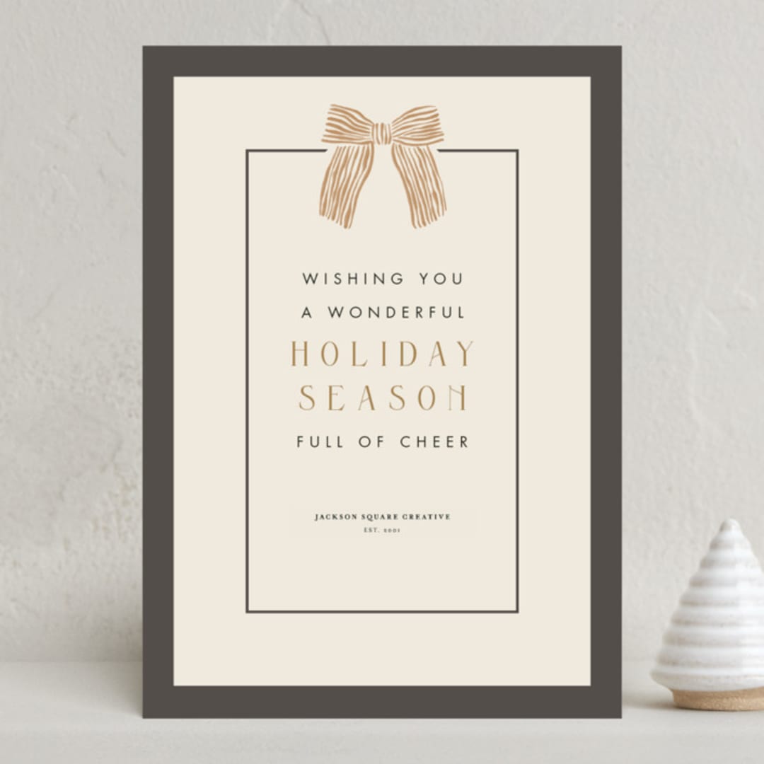 "Watercolor Bow" - Holiday Cards in Charcoal by Cindy Reynolds - Front