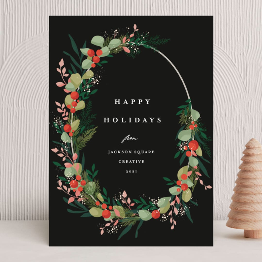 "Modern Wreath" - Holiday Cards in Midnight by Christy Hy Lee - Front