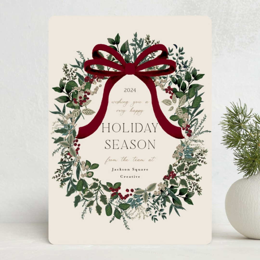 "Holiday Bow" - Holiday Cards in Cream by Susan Moyal - Front