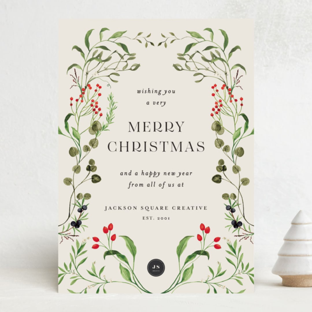 "Botanical Garden" - Holiday Cards in Eucalyptus by Sarah Knight - Front