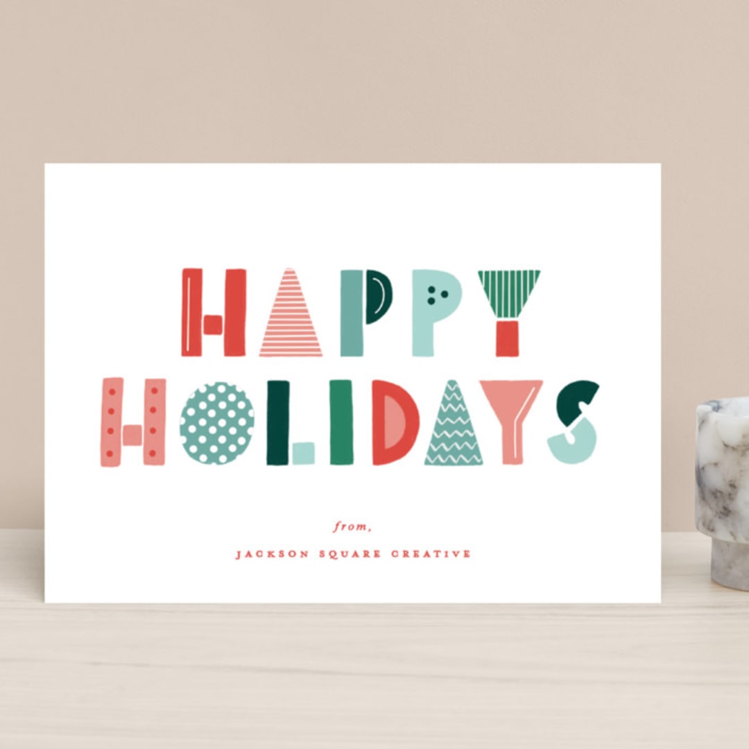"Happy Funky Holidays" - Holiday Cards in Cherry by Makewells - Front