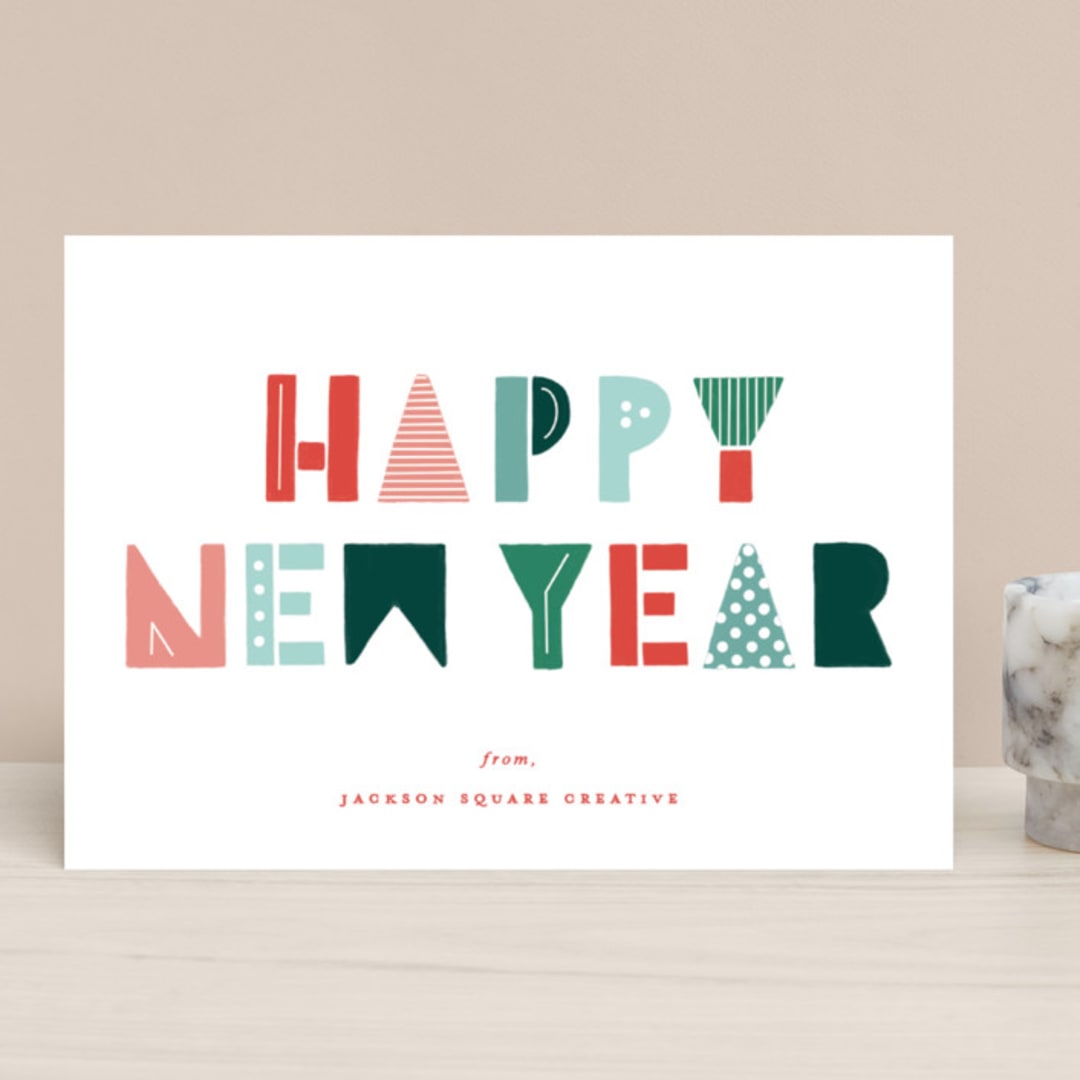 "Happy Funky Holidays" - Holiday Cards in Cherry by Makewells - Front