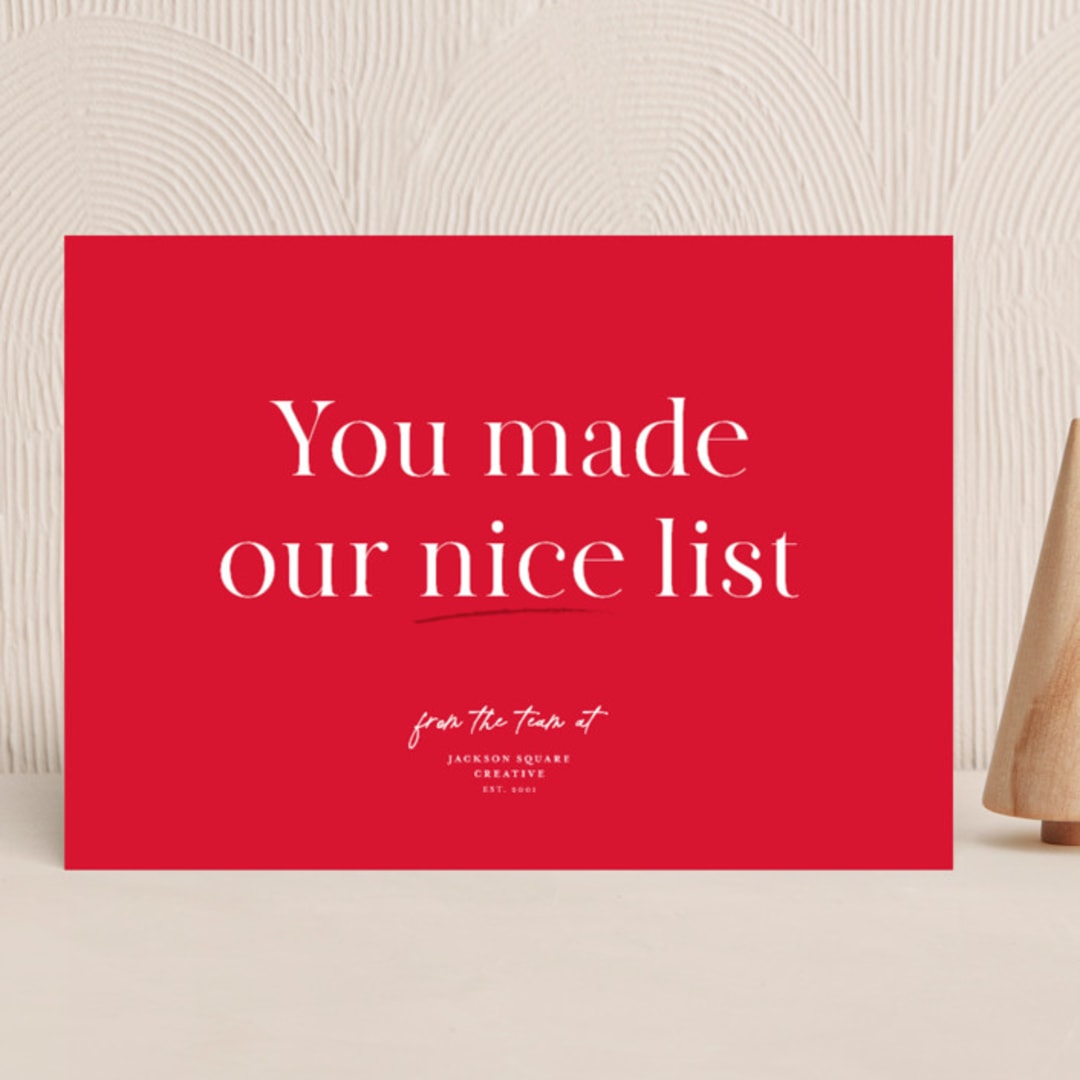 "Nice List Approved" - Holiday Cards in Ruby by Hudson meet Rose - Front