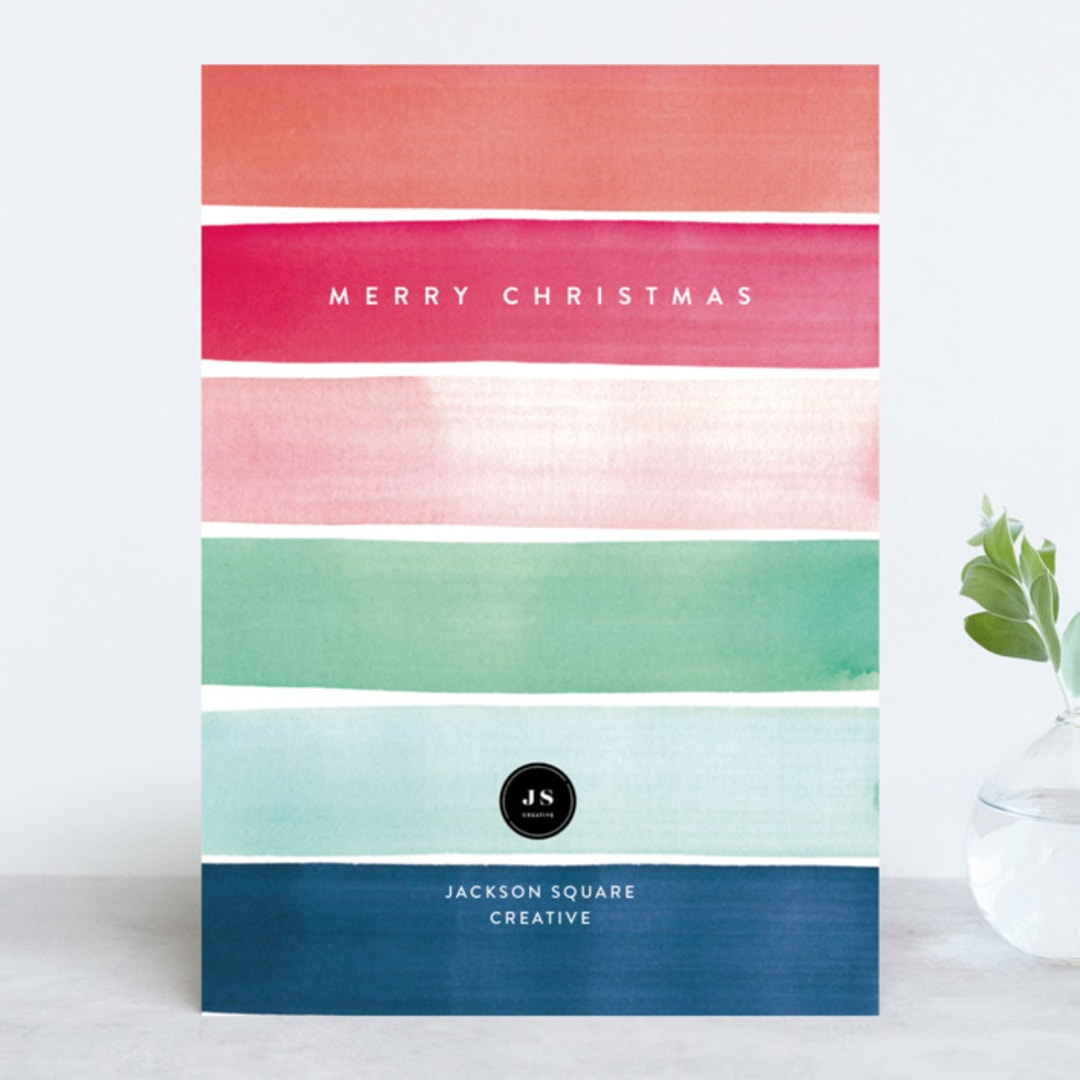 "Holiday Watercolor Stripes" - Holiday Cards in Navy by Shannon Chen of Four Wet Feet Studio - Front
