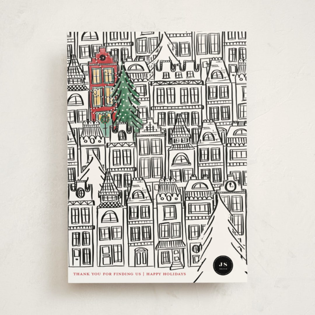 "Find Us Buildings" - Holiday Cards in Ink by Caroline Harberd - Front