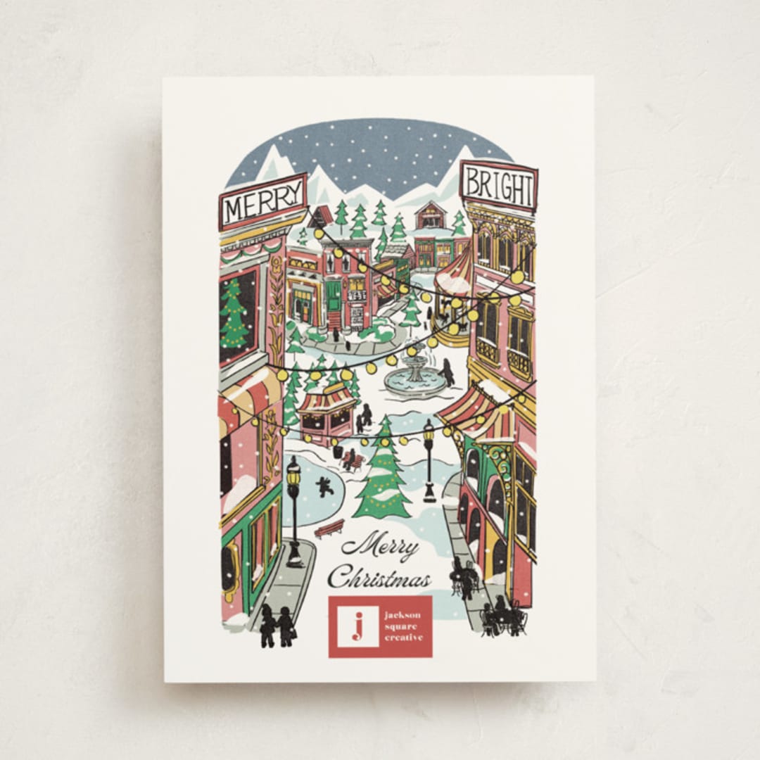 "Quaint Town Square" - Holiday Cards in Cherry by Becky Nimoy - Front