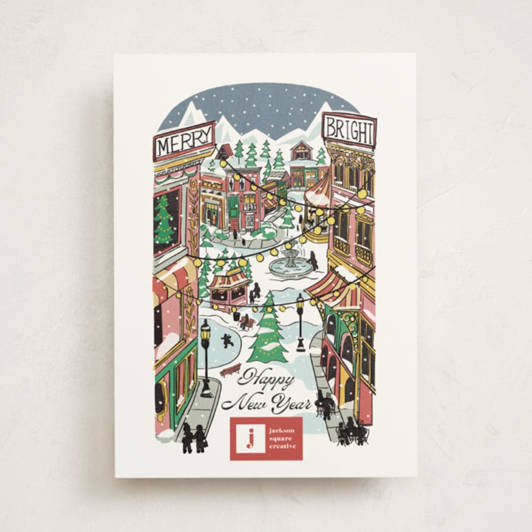 "Quaint Town Square" - Holiday Cards in Cherry by Becky Nimoy - Front