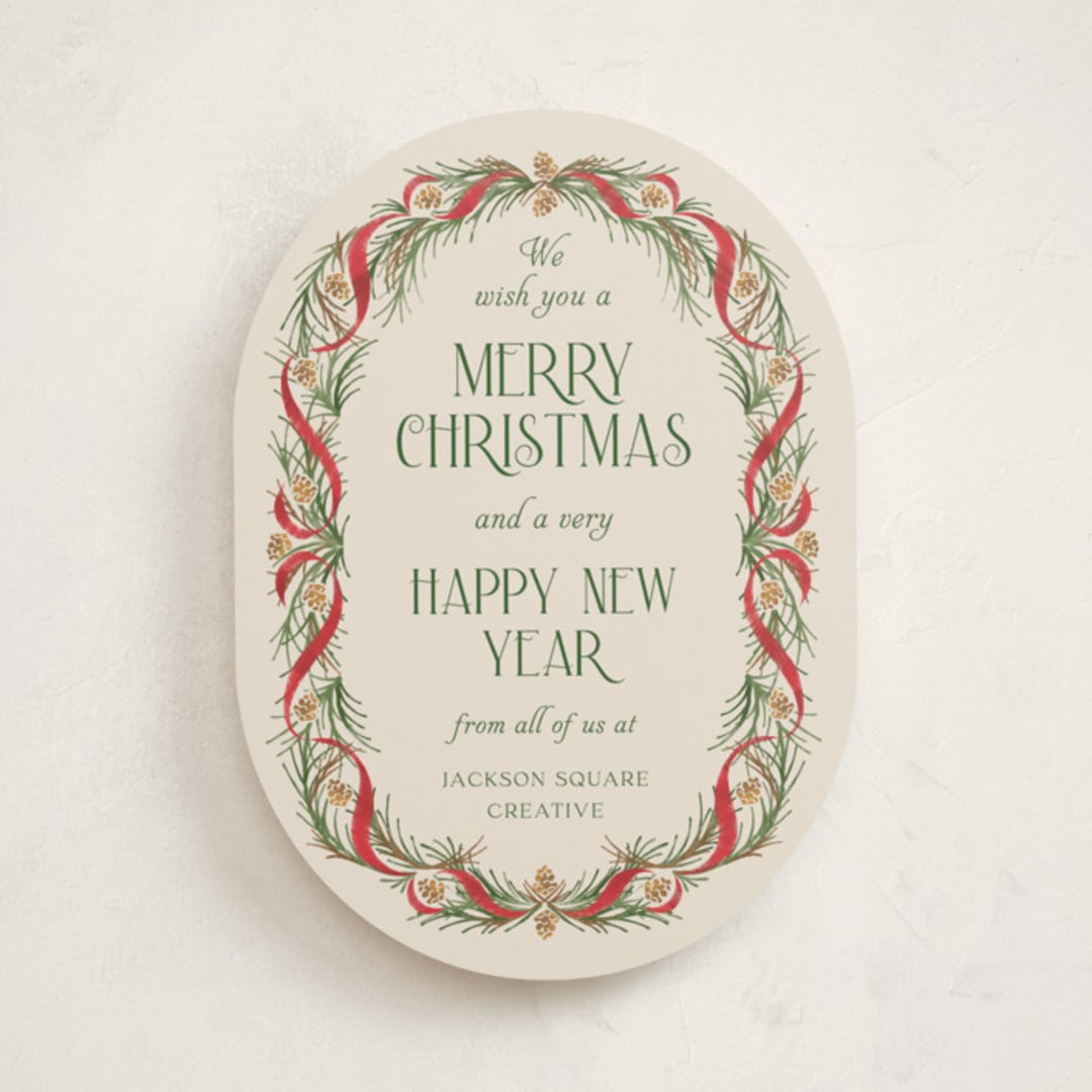 "Pine Border" - Holiday Cards in Cranberry by Paper Sun Studio - Front
