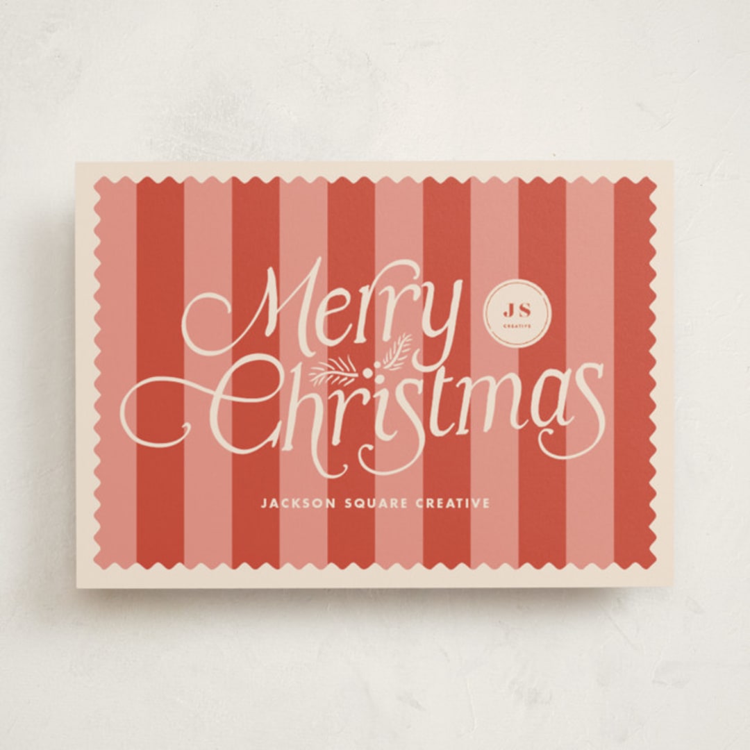 "Striped Stamp" - Holiday Cards in Candy Apple by Tamara Hilje - Front