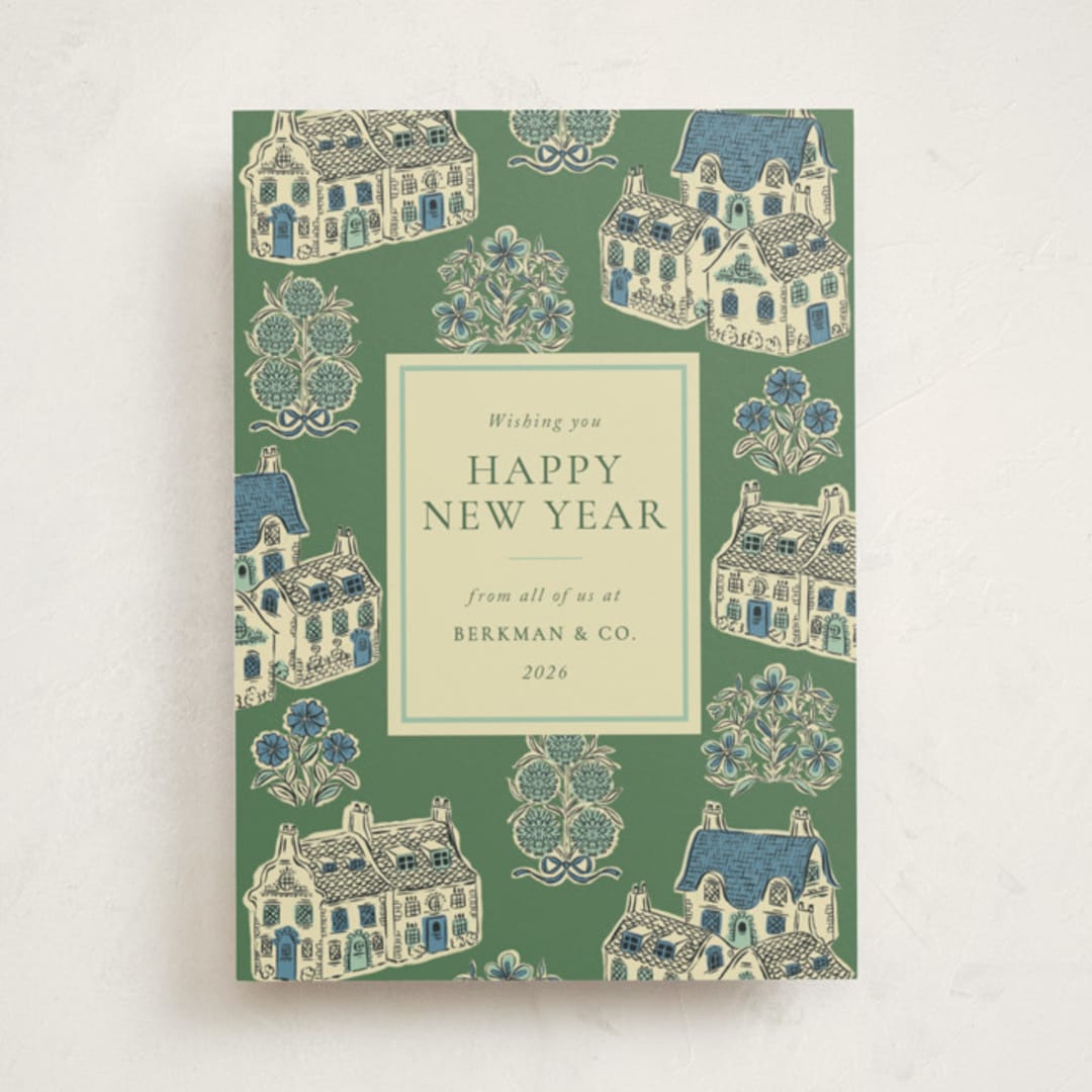 "Cozy Cottage Toile" - Holiday Cards in Cotswolds by Jackie Crawford - Front