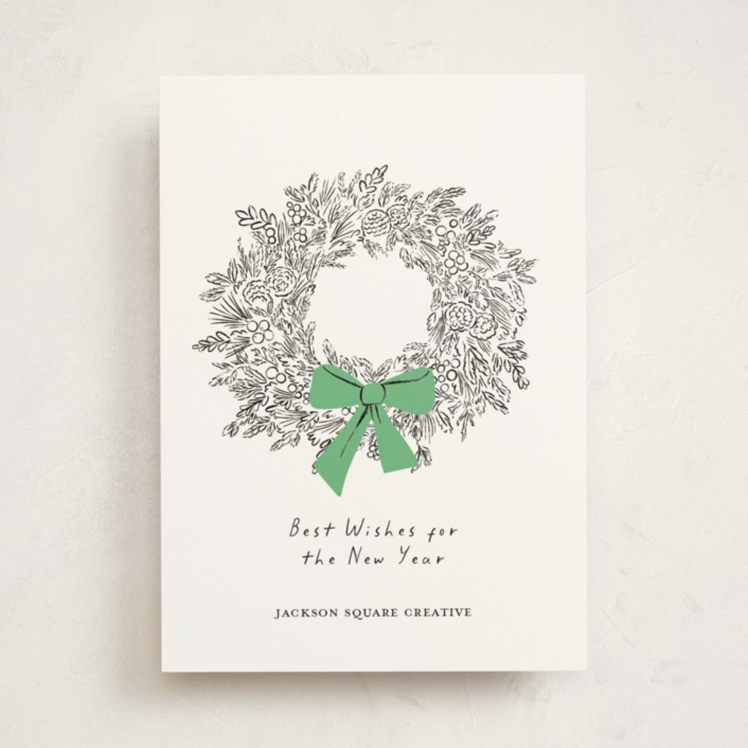 "Wreath With Bow" - Holiday Cards in Greenery by mo kelley - Front
