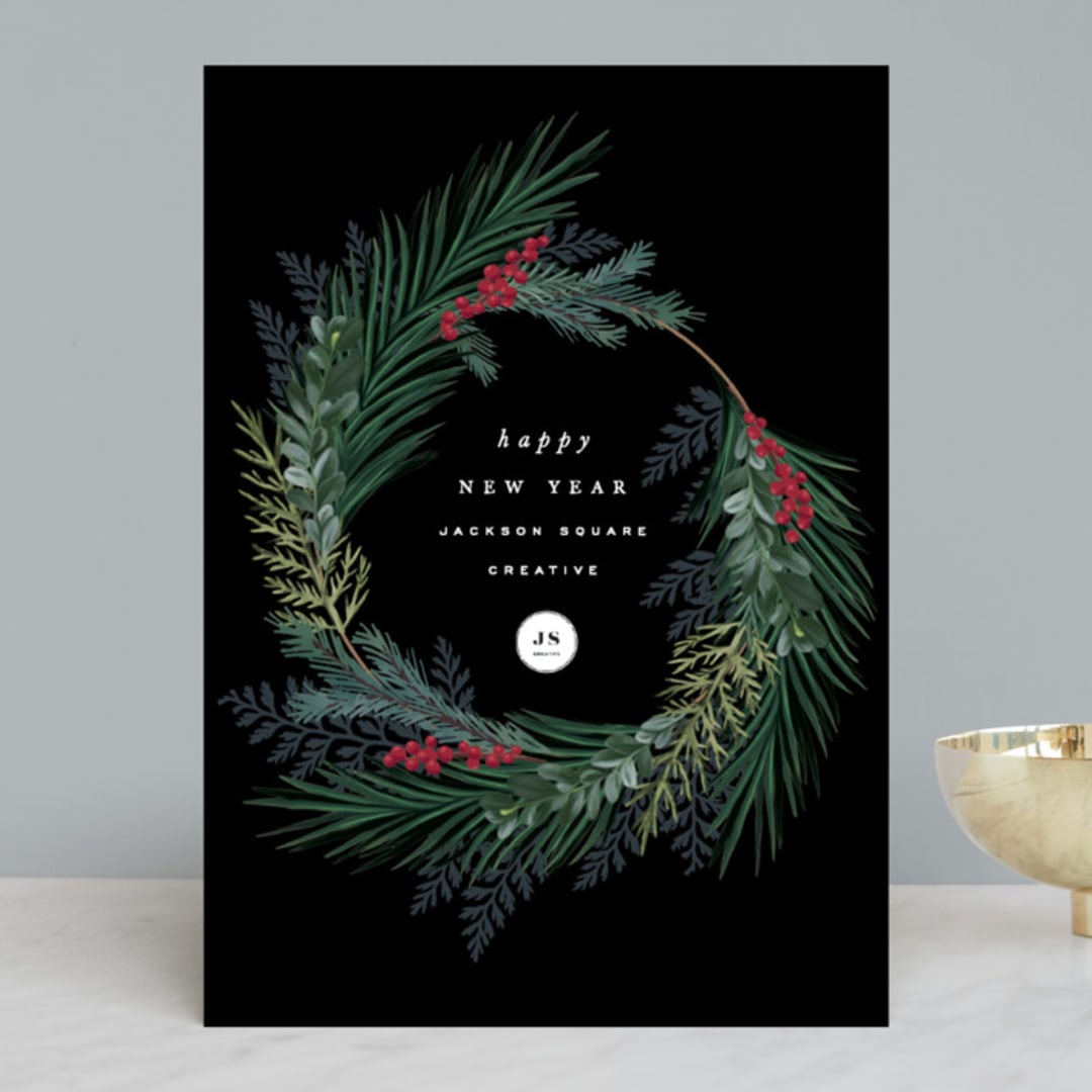 "Chic Wreath" - Holiday Cards in Midnight by Hooray Creative - Front