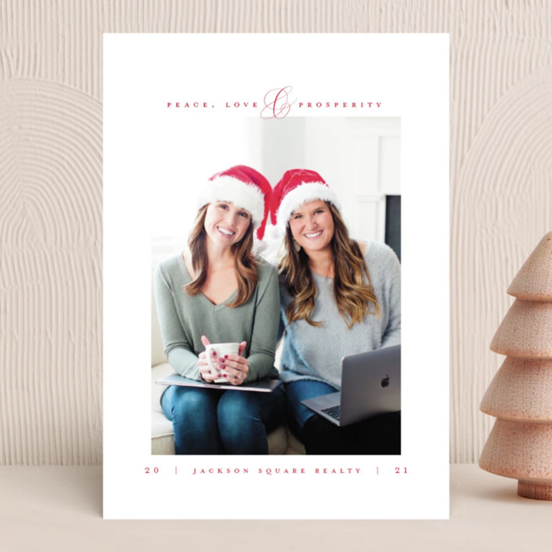 "Peace Love Prosperity" - Holiday Cards in Crimson by Heather Cairl - Front