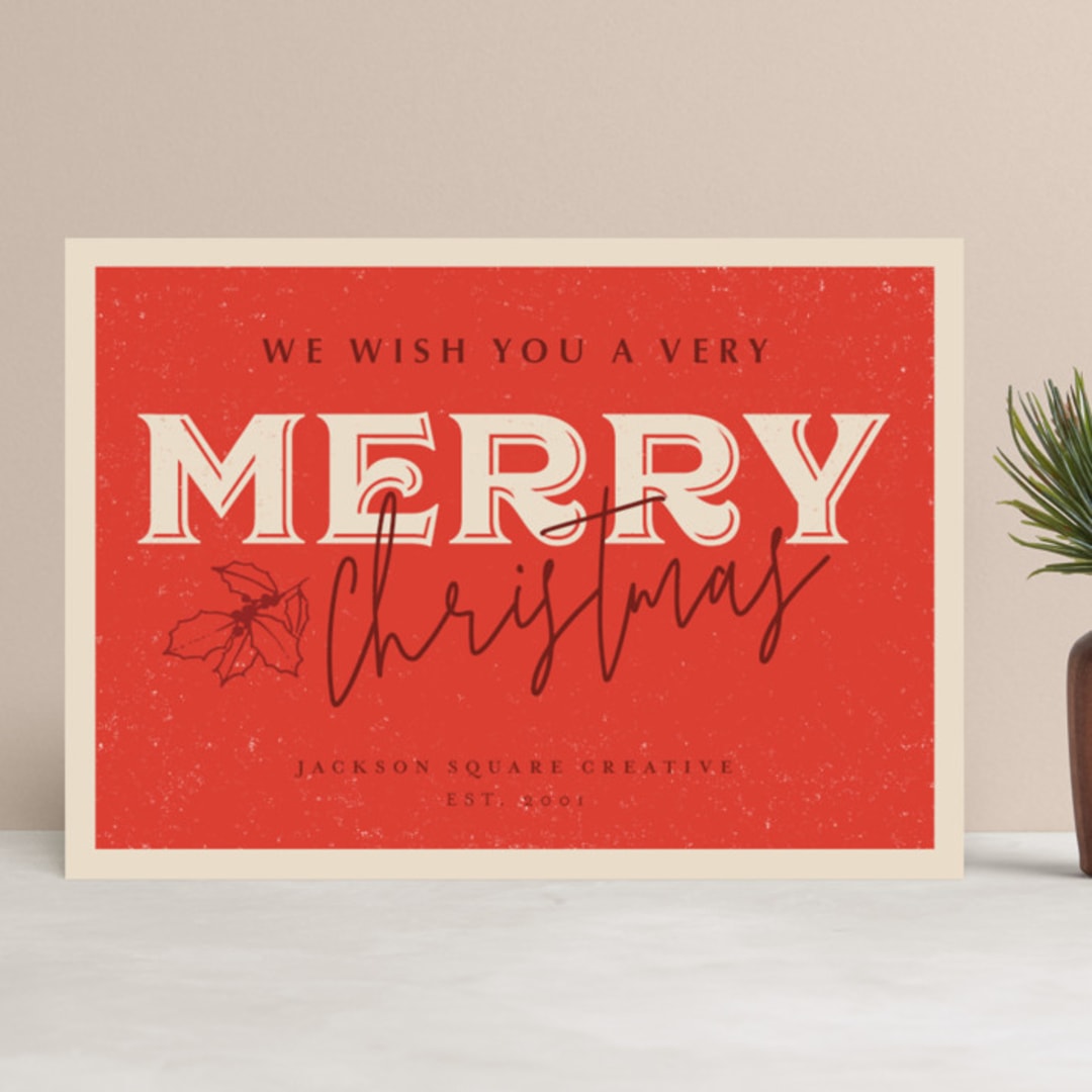 "Retro Merry" - Holiday Cards in Scarlet by Danie Romrell - Front