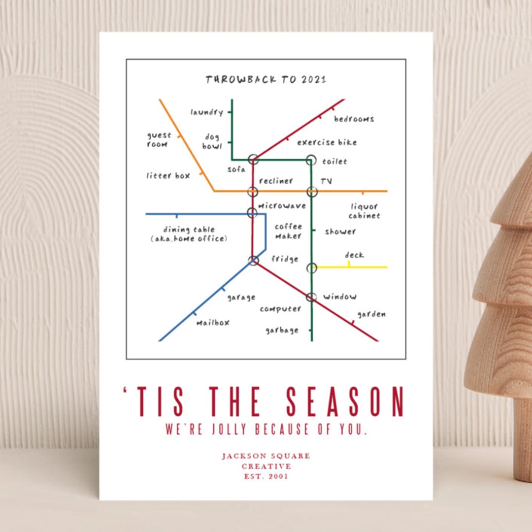 "metro map WFH" - Holiday Cards in Santa Suit by Deborah Chou - Front