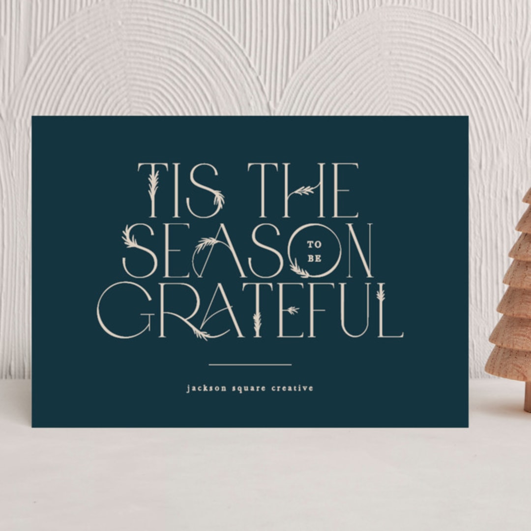 "Gilded Gratitude" - Holiday Cards in Navy by Creo Study - Front