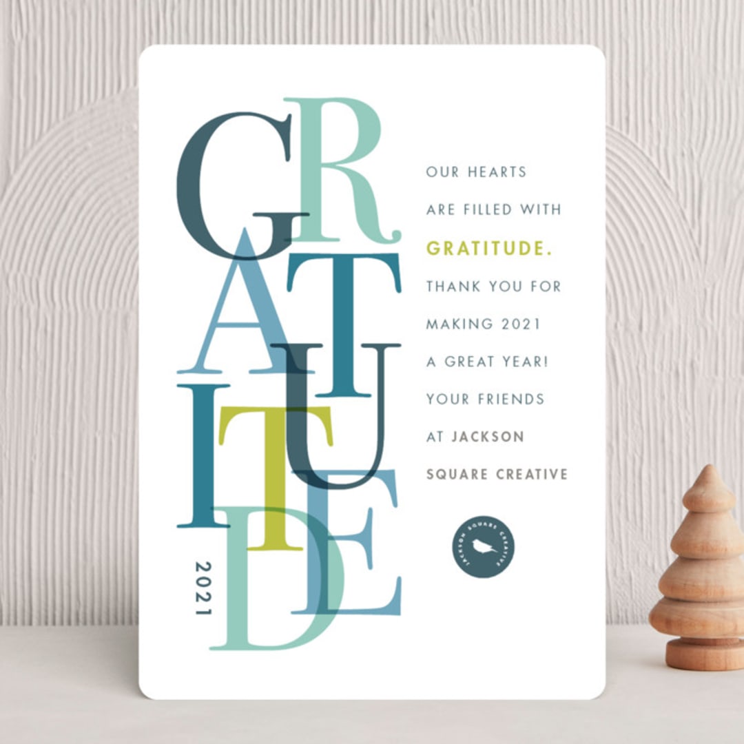 "Gratitude" - Holiday Cards in Seafoam by Snow and Ivy - Front
