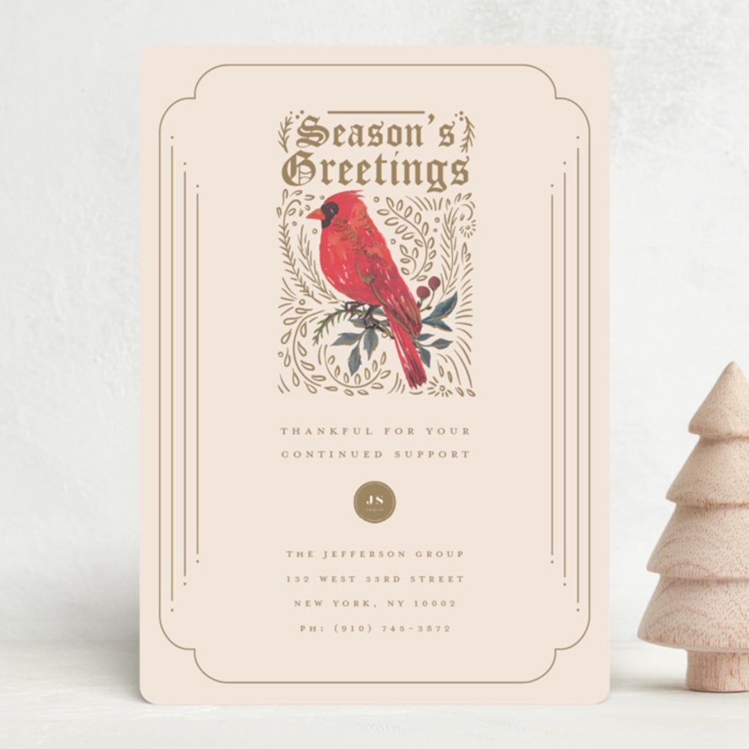 "Cardinal" - Holiday Cards in Eggnog by Teju Reval - Front