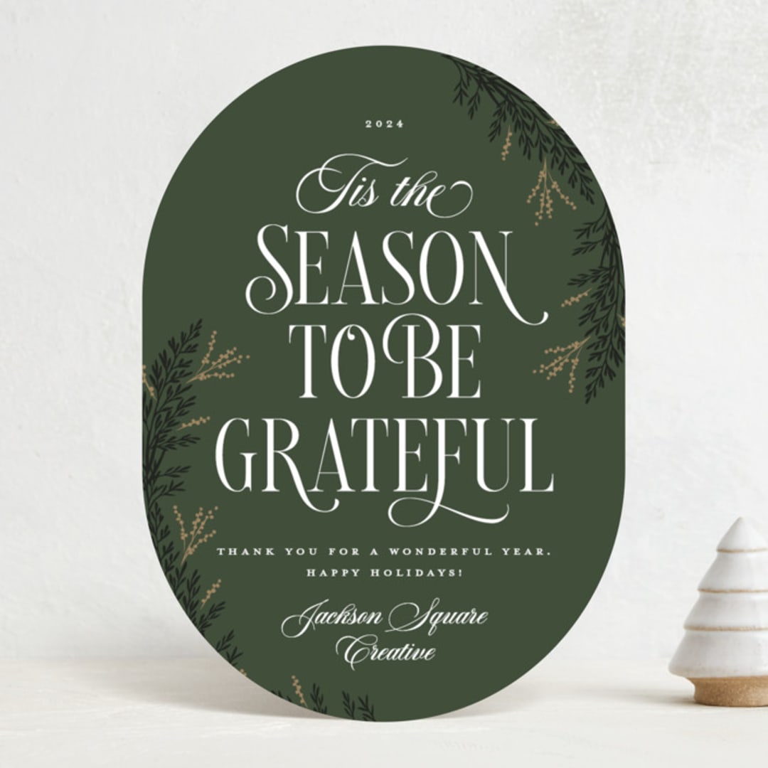 "Gratitude Season" - Holiday Cards in Pine by Robert and Stella - Front