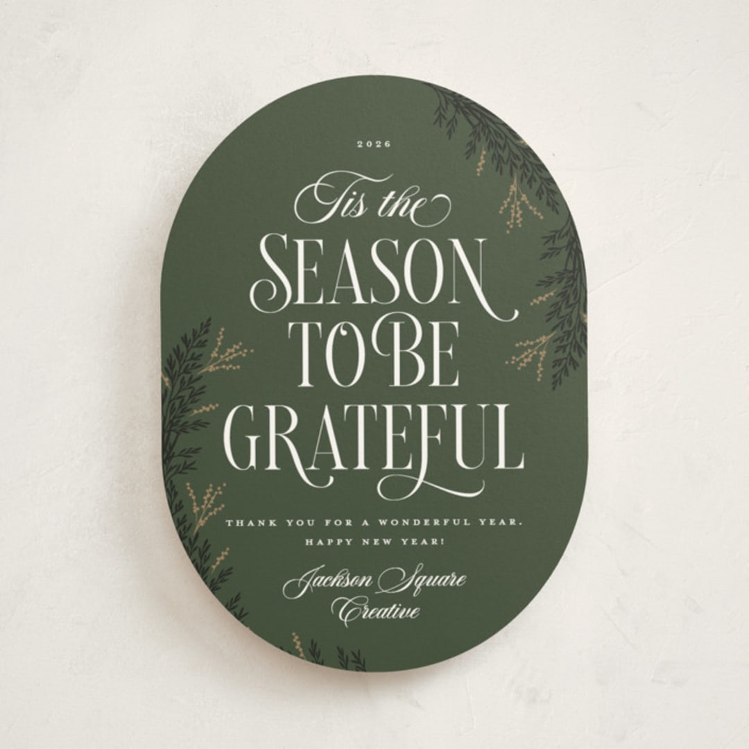 "Gratitude Season" - Holiday Cards in Pine by Robert and Stella - Front