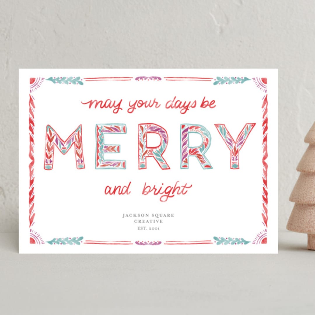 "Watercolor Lettering" - Holiday Cards in Cherry by Cindy Reynolds - Front