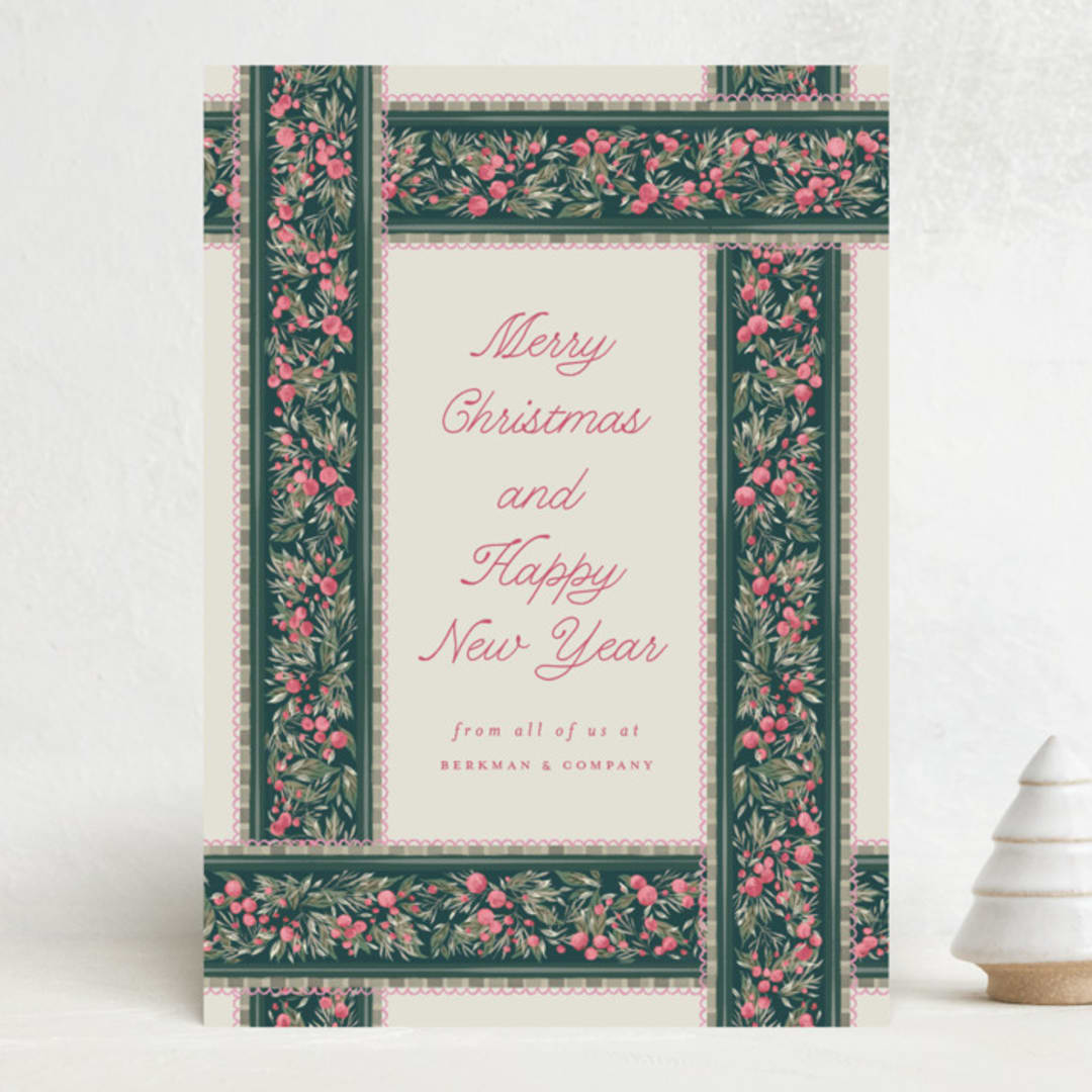"Holiday Botanical Ribbons" - Holiday Cards in Peony by Jackie Crawford - Front