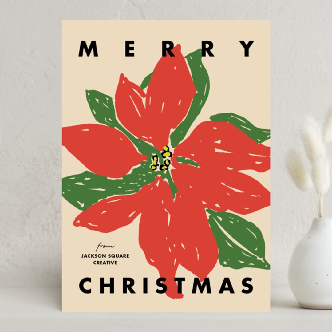 "Poinsettia Pop" - Holiday Cards in Taupe by Inkblot Design - Front