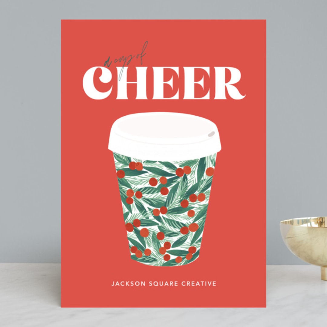 "Cup of Cheer" - Holiday Cards in Holly Berry by Itsy Belle Studio - Front