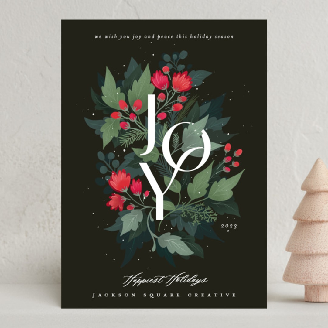 "Joy Florals" - Holiday Cards in Eclipse by Makewells - Front