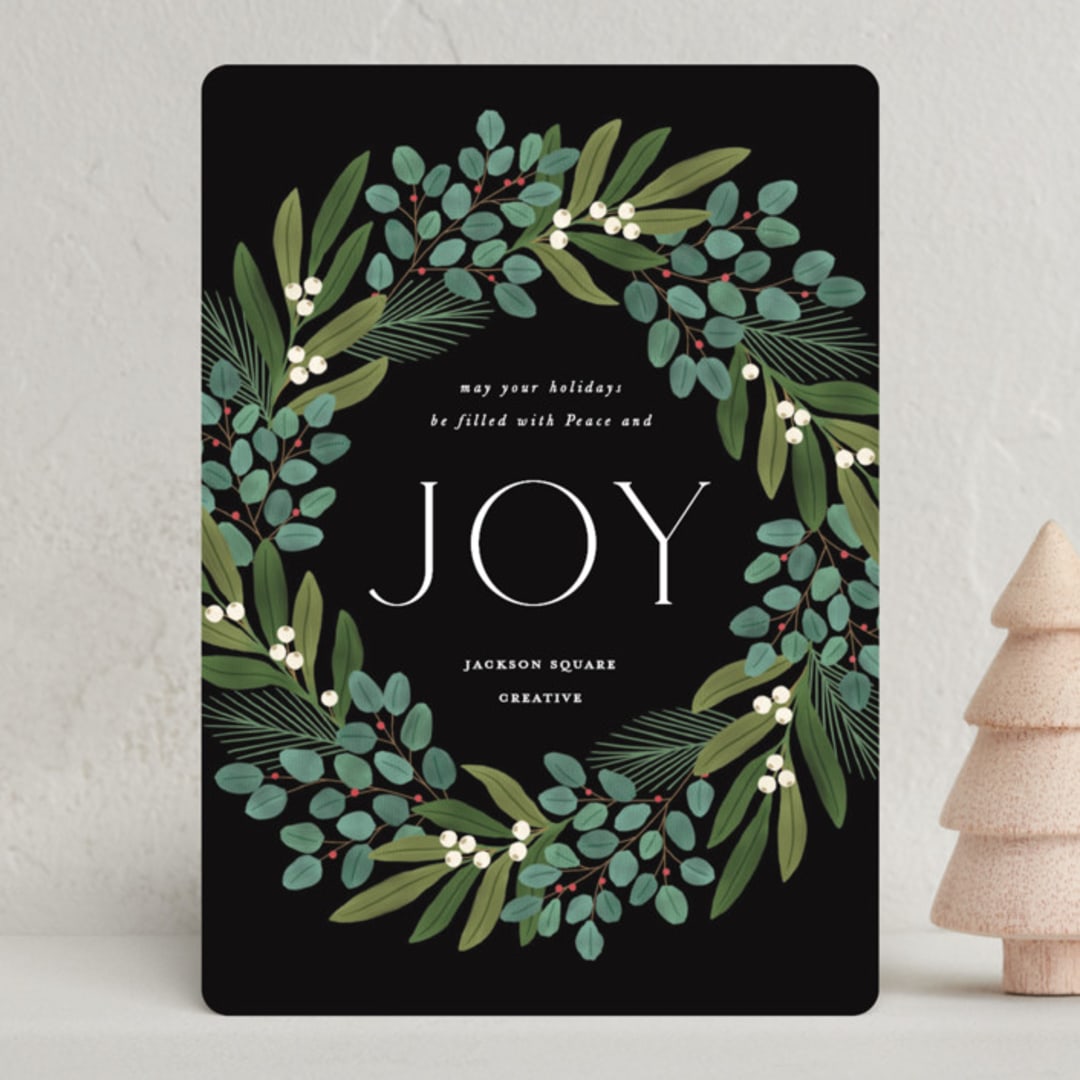 "Winter Foliage Wreath" - Holiday Cards in Coal by Brandy Folse - Front