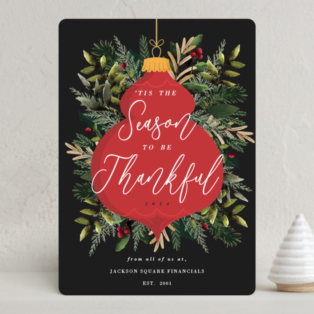"Bold Ornament" - Holiday Cards in Poinsettia by Oma N. Ramkhelawan - Front