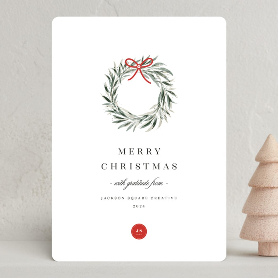 "Little Wreath" - Holiday Cards in Snowfall by Melanie Kosuge - Front