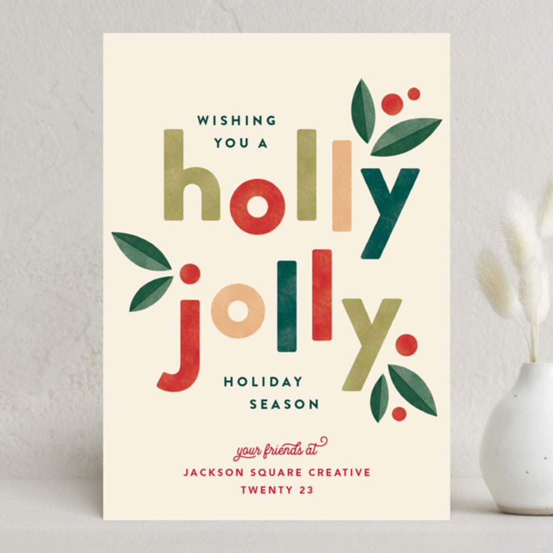 "Holly Jolly Holidays" - Holiday Cards in Cream by Robert and Stella - Front