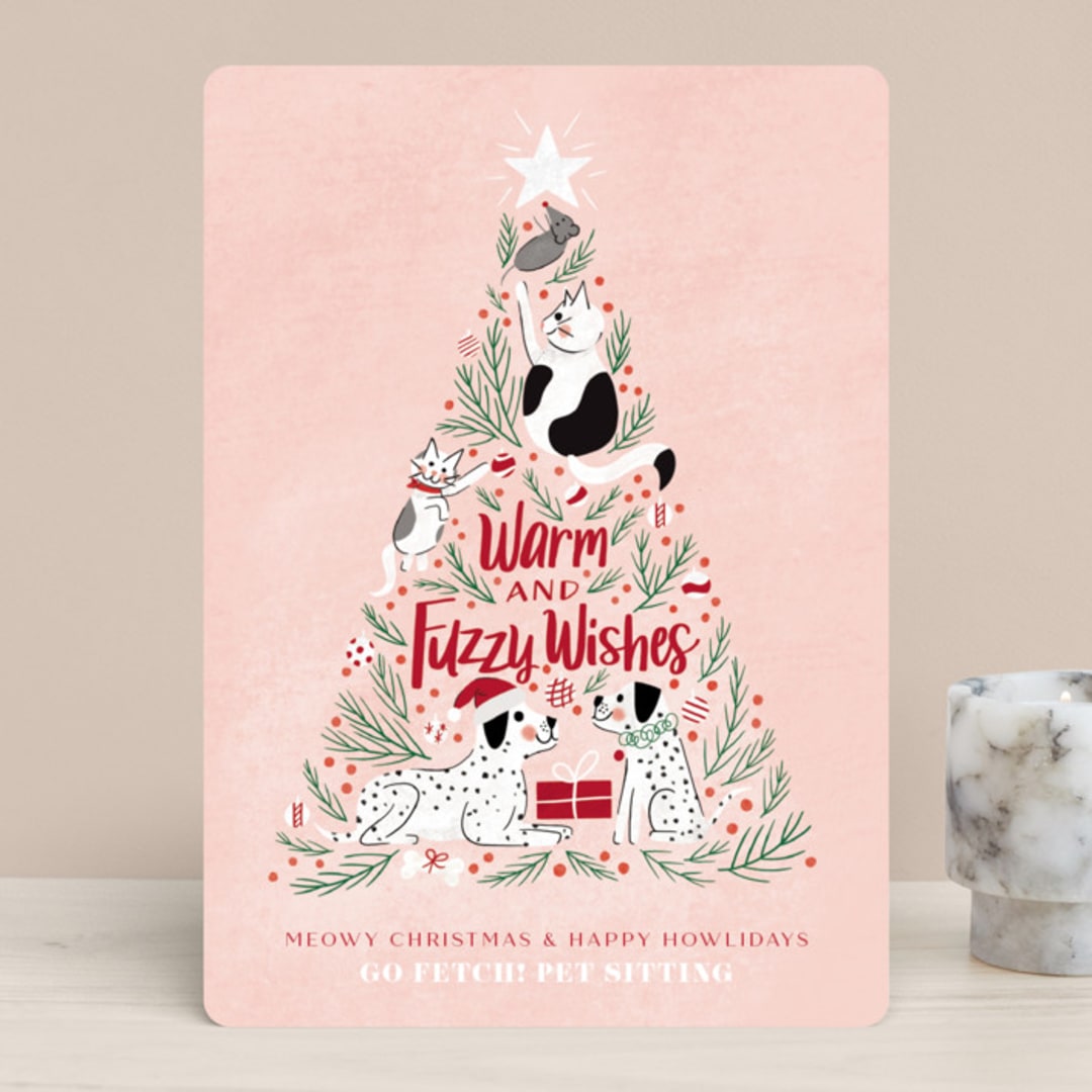 "Warm and fuzzy wishes" - Holiday Cards in Blush by Cindy Reynolds - Front