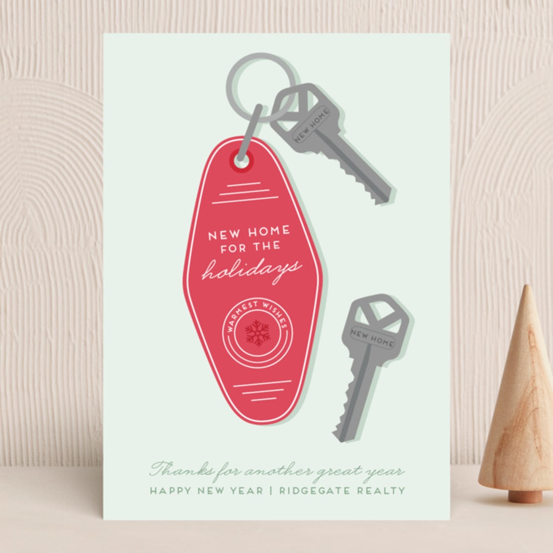 "New Home For The Holidays" - Holiday Cards in Sage by Sarah Cohn - Front