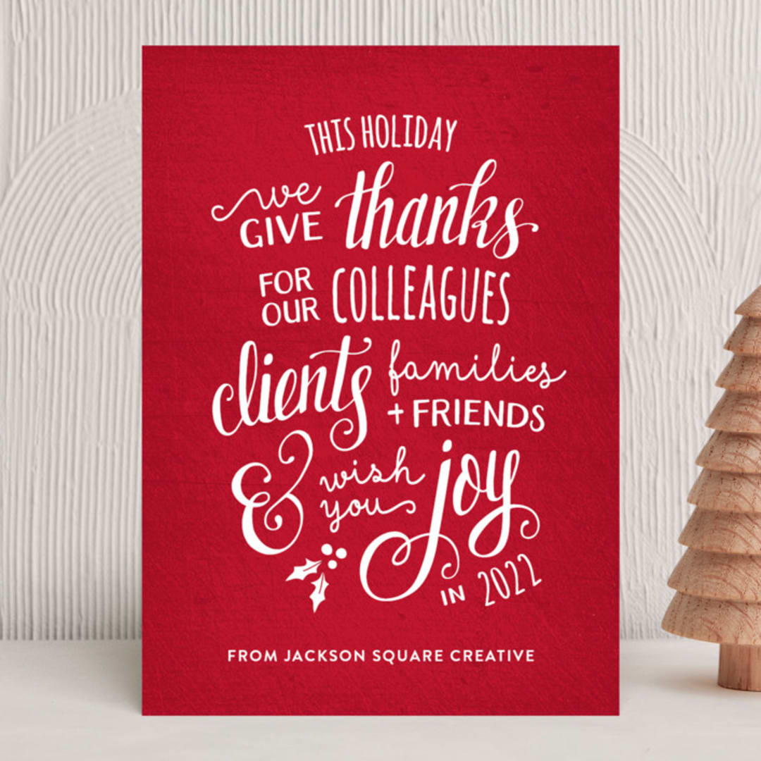 "Lettered Thanks" - Holiday Cards in Santa Suit by Dawn Jasper - Front