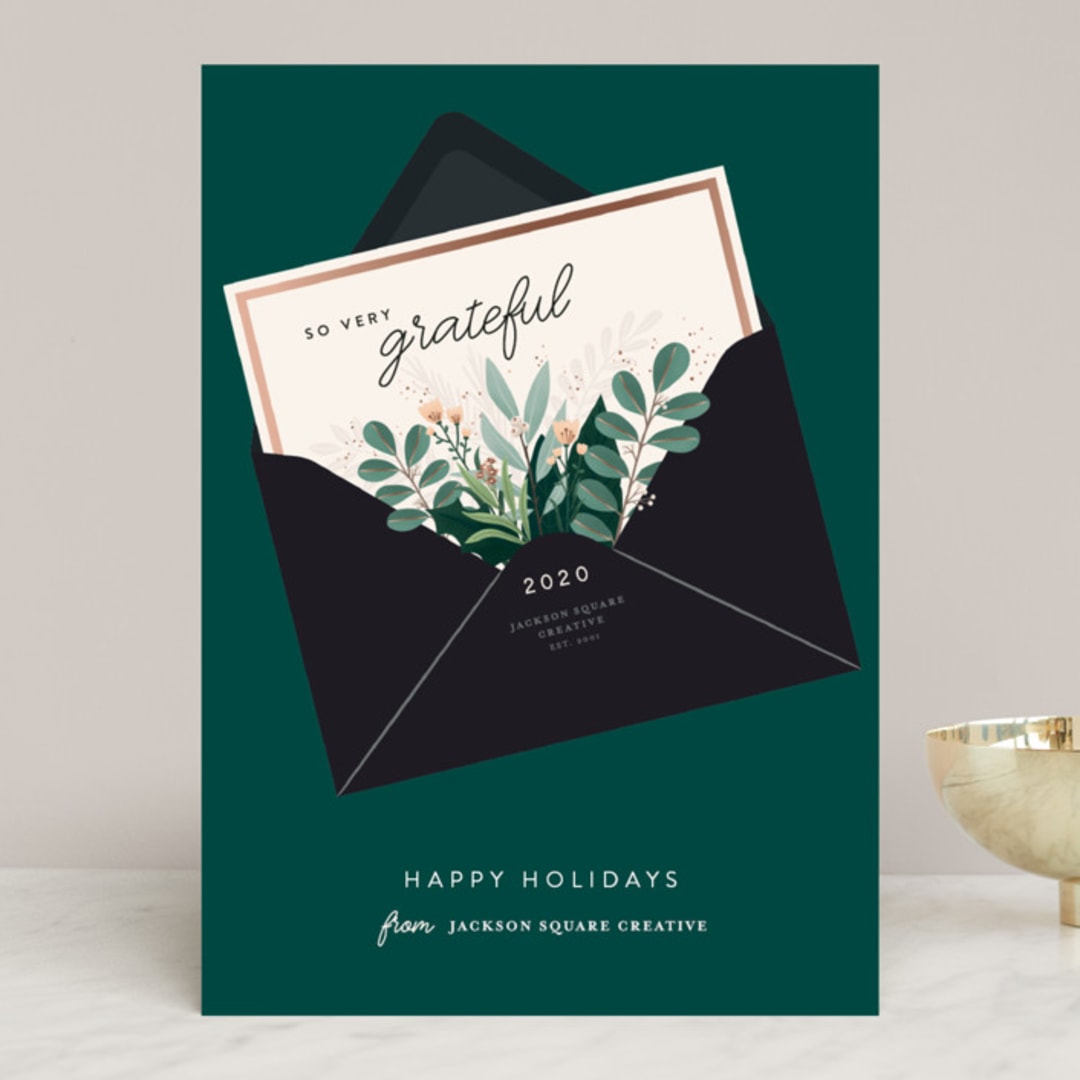 "Festive Mail" - Holiday Cards in Evergreen by Sharon O. - Front