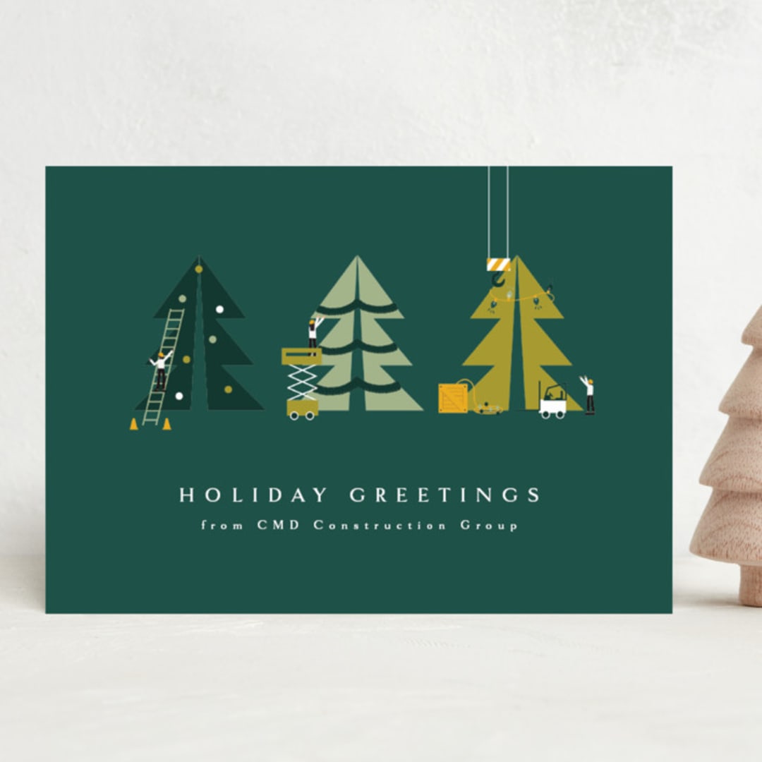 "Holiday Construction" - Holiday Cards in Fir by Corinne Malesic - Front