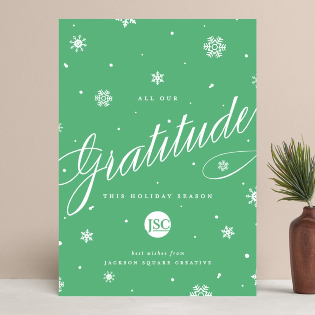 "Shimmering Snow" - Holiday Cards in Emerald by Melissa Egan of Pistols - Front