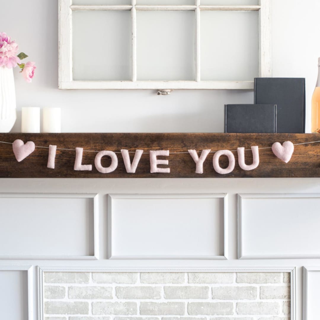 "I Love You Banner (Pink, 6 feet)" - Garlands in pink by Nivas Collection