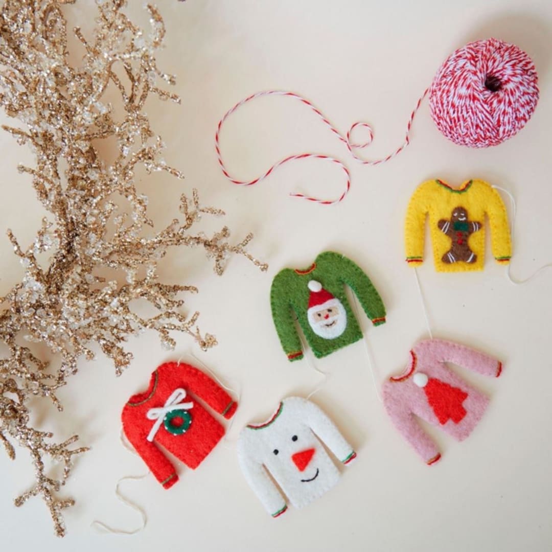 "Colorful Holiday Felt Sweaters Garland" - Garlands in green by Aahlada Chennupati