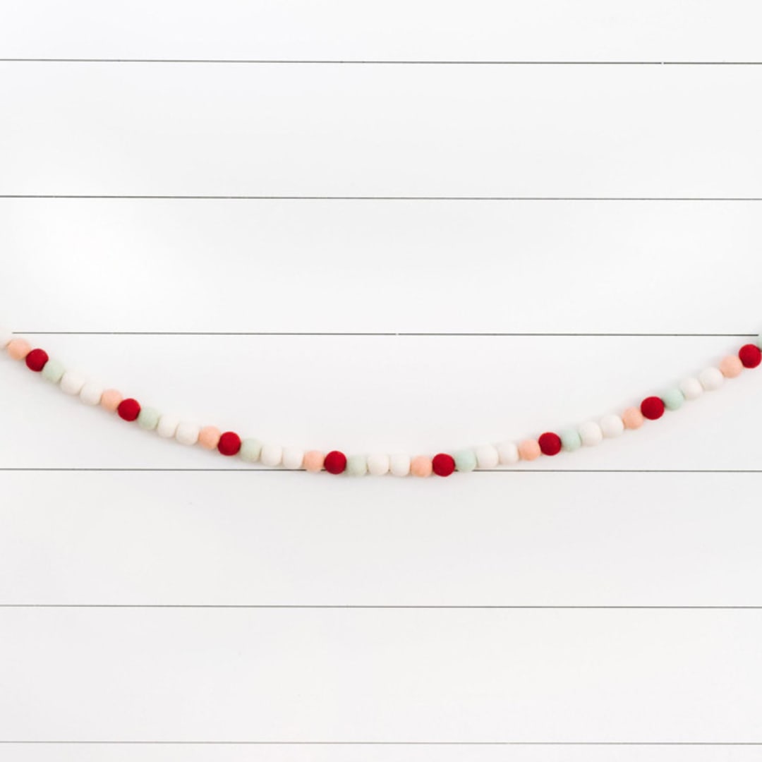 "Crushed Peppermint Felt Ball Garland" - Garlands in multicolor by aubry bennion