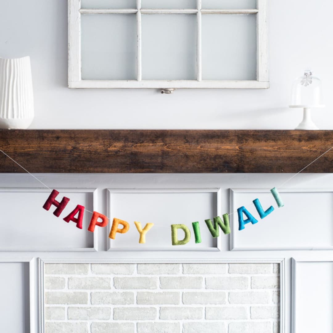 "Happy Diwali Banner (Rainbow, 6 feet)" - Garlands in multicolor by Nivas Collection