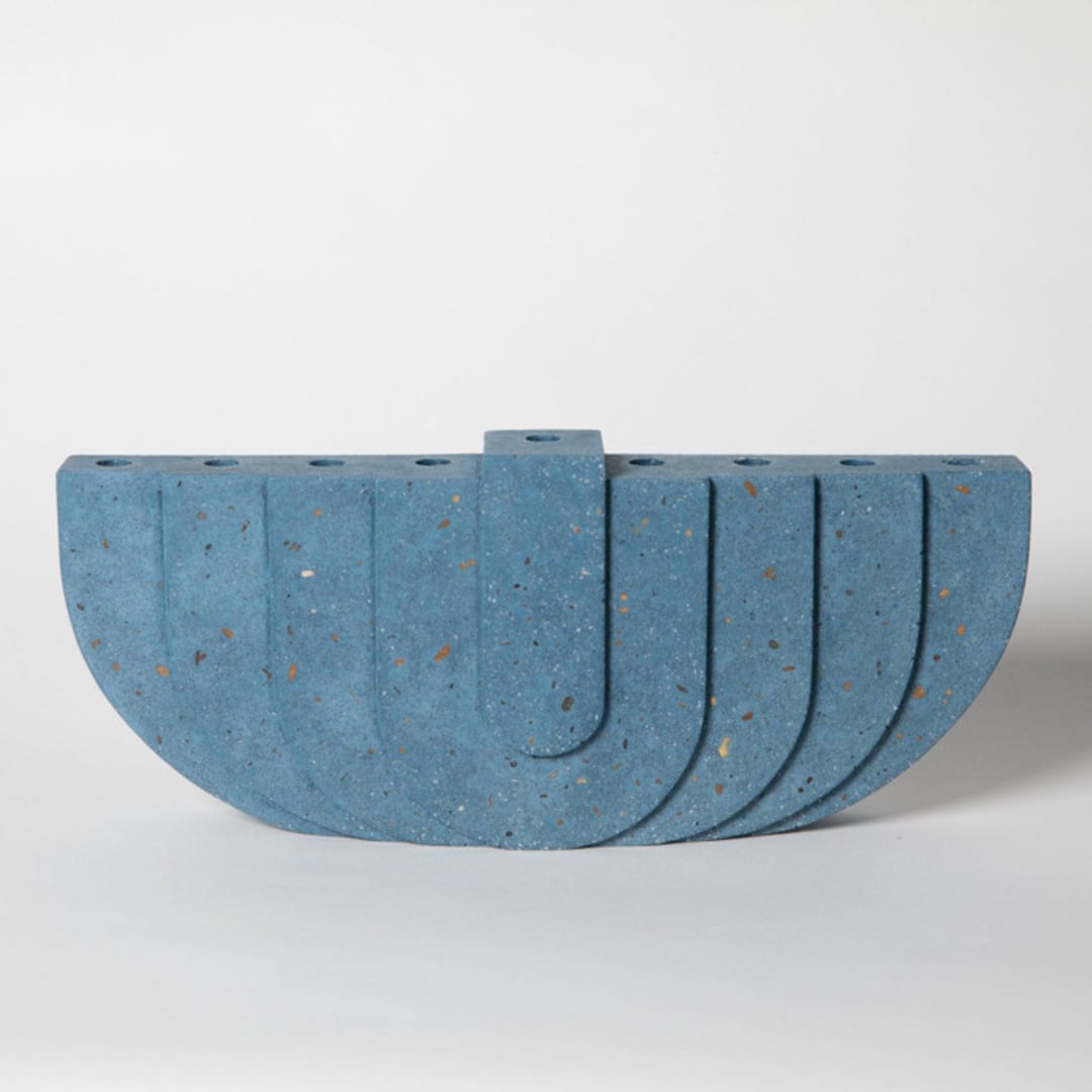 "Menorah: Cobalt Terrazzo" - Menorahs in blue by Pretti.Cool