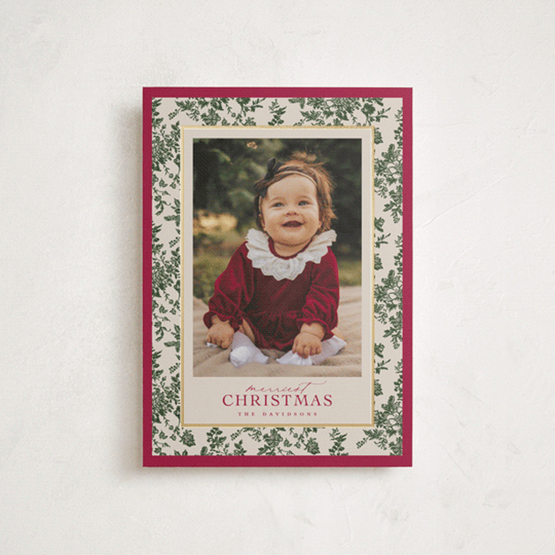 "Merry Floral Toile" - Holiday Cards in Holly Berry by Jenna Holcomb - Front