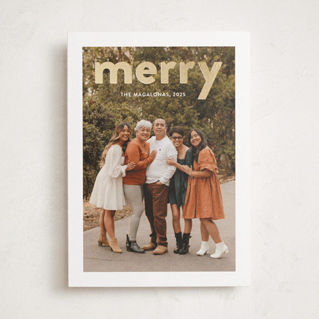 "Bold Merry" - Holiday Cards in Snow by Shari Margolin - Front