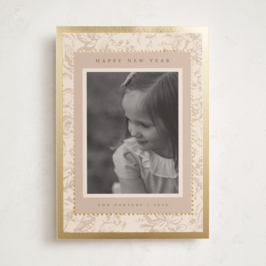 "Gilded Toile" - Holiday Cards in Caramel by Teju Reval - Front