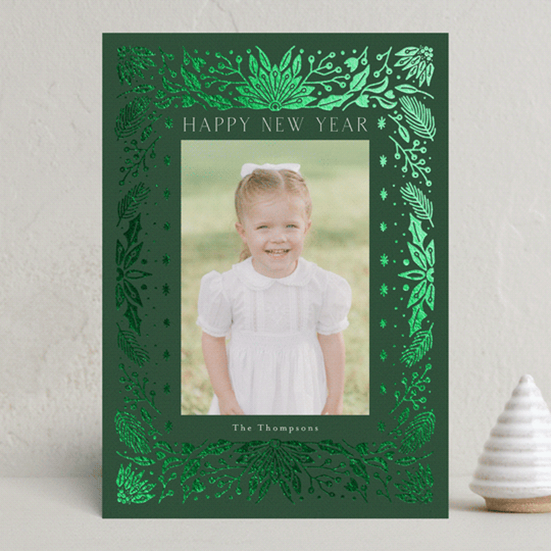 "Floral Rejoice" - Holiday Cards in Juniper by Devika Keskar - Front